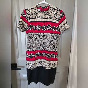 K.C. Spencer Womans Size 4 Short Sleeve Dress Black Red Gold